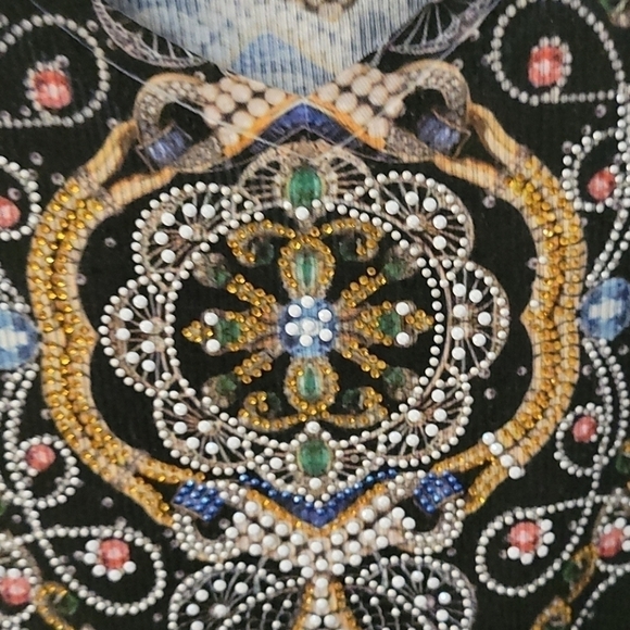 3/$30 LAURA SCOTT Gray Geometric Tribal Mandala Pattern V-Neck Blouse - Picture 4 of 9